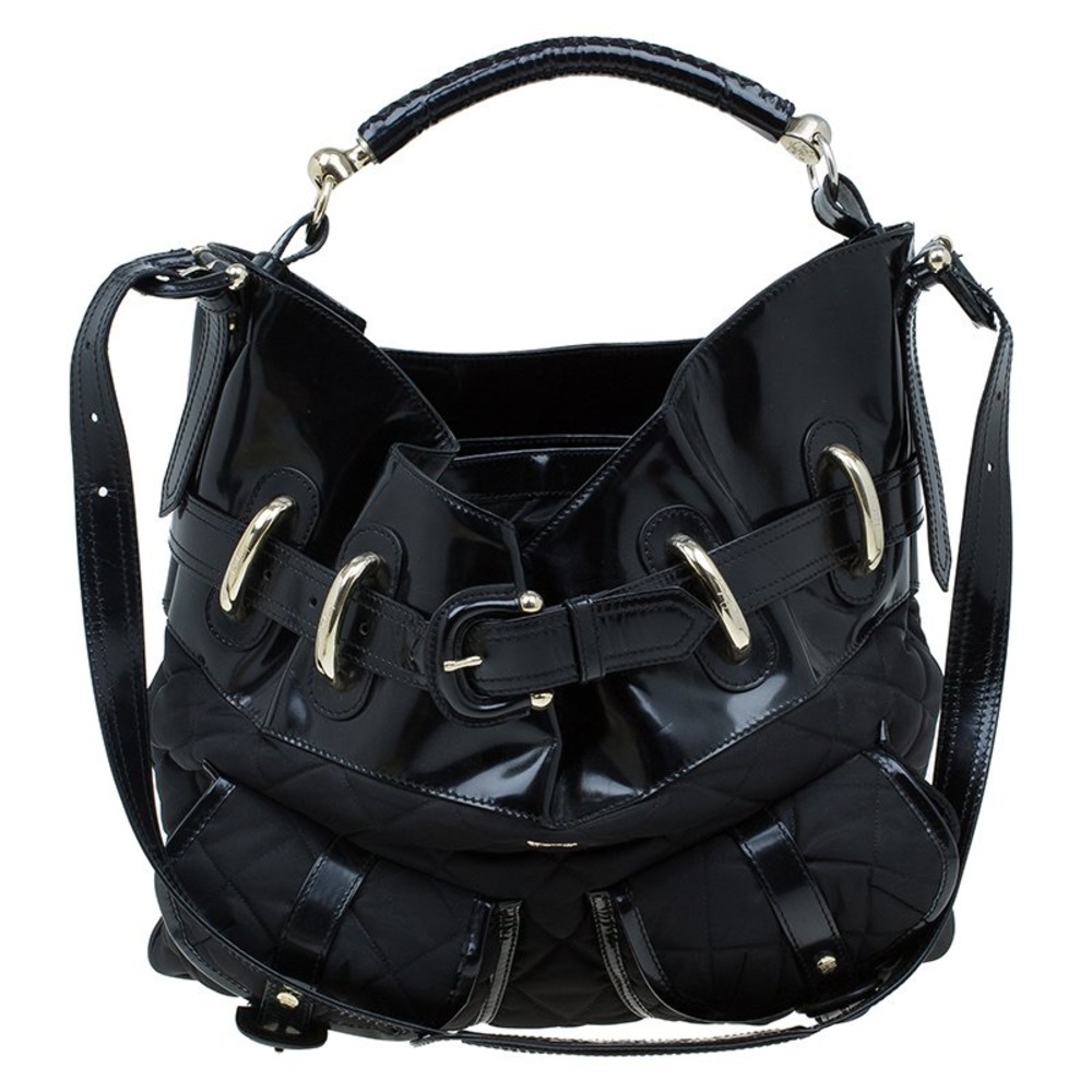 NWT Burberry Bromley Hobo Patent Leather Black on Black